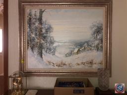 Original Framed Oil Painting Signed by Willi Bauer Measuring 39" X 31 1/4", Benchmark Clock Marked