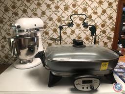 Rival Electric Skillet, KitchenAid Mixer Model No. KSM150WSM and Grapes Salad Bowl, Oil, Vinegar,