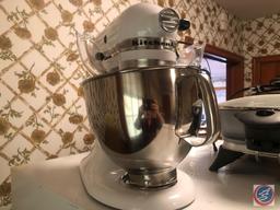 Rival Electric Skillet, KitchenAid Mixer Model No. KSM150WSM and Grapes Salad Bowl, Oil, Vinegar,