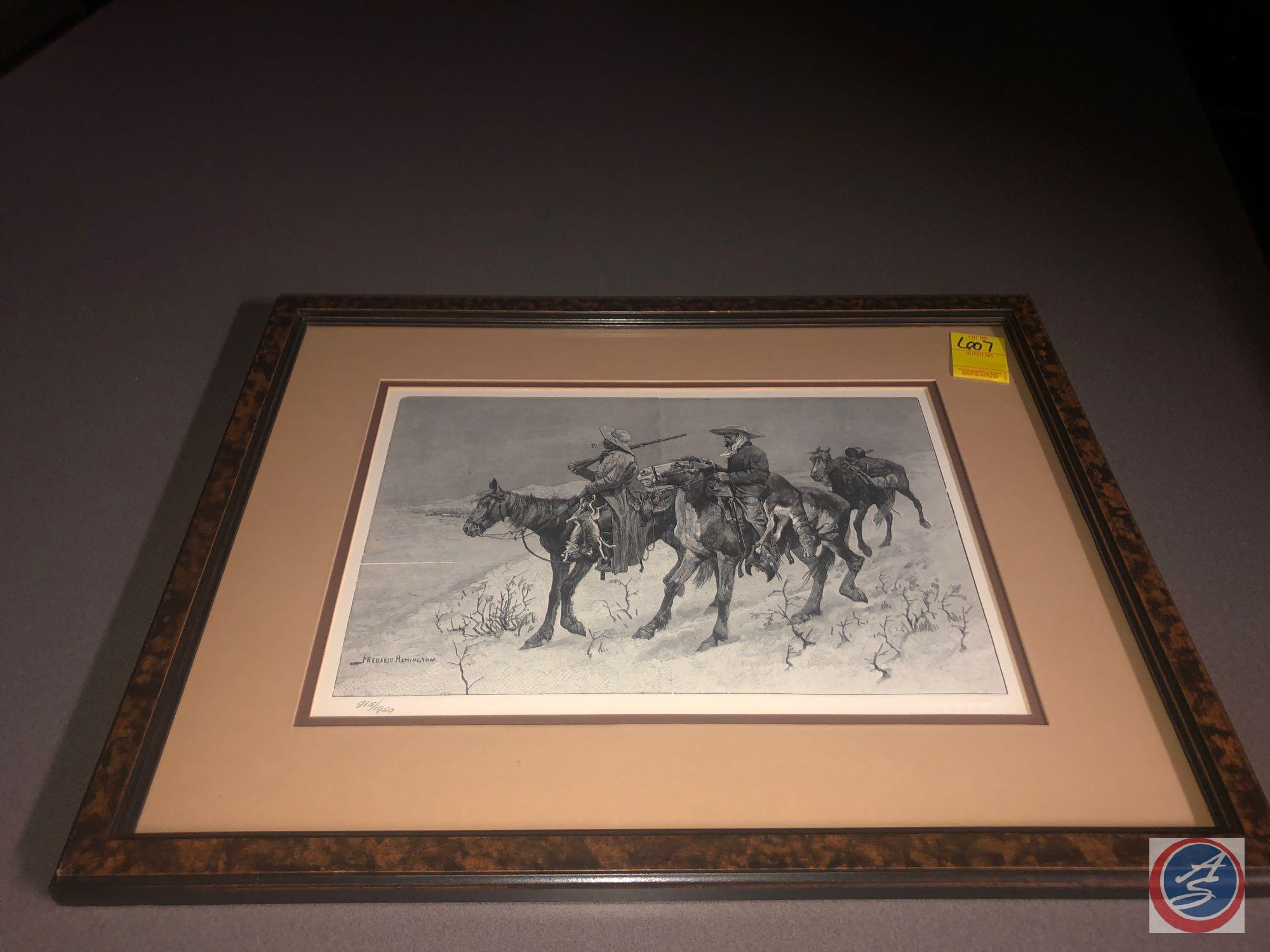 Framed Wood Block Engraving Titled Thanksgiving Dinner for the Ranch by Frederic Remington