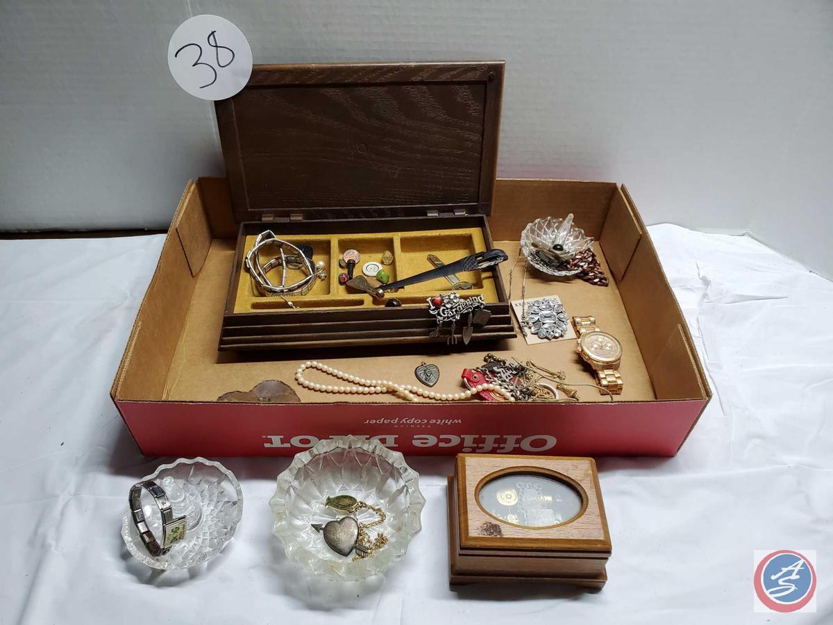 Vintage lot jewelry boxes trinket dishes, ring holders, watch, letter opener