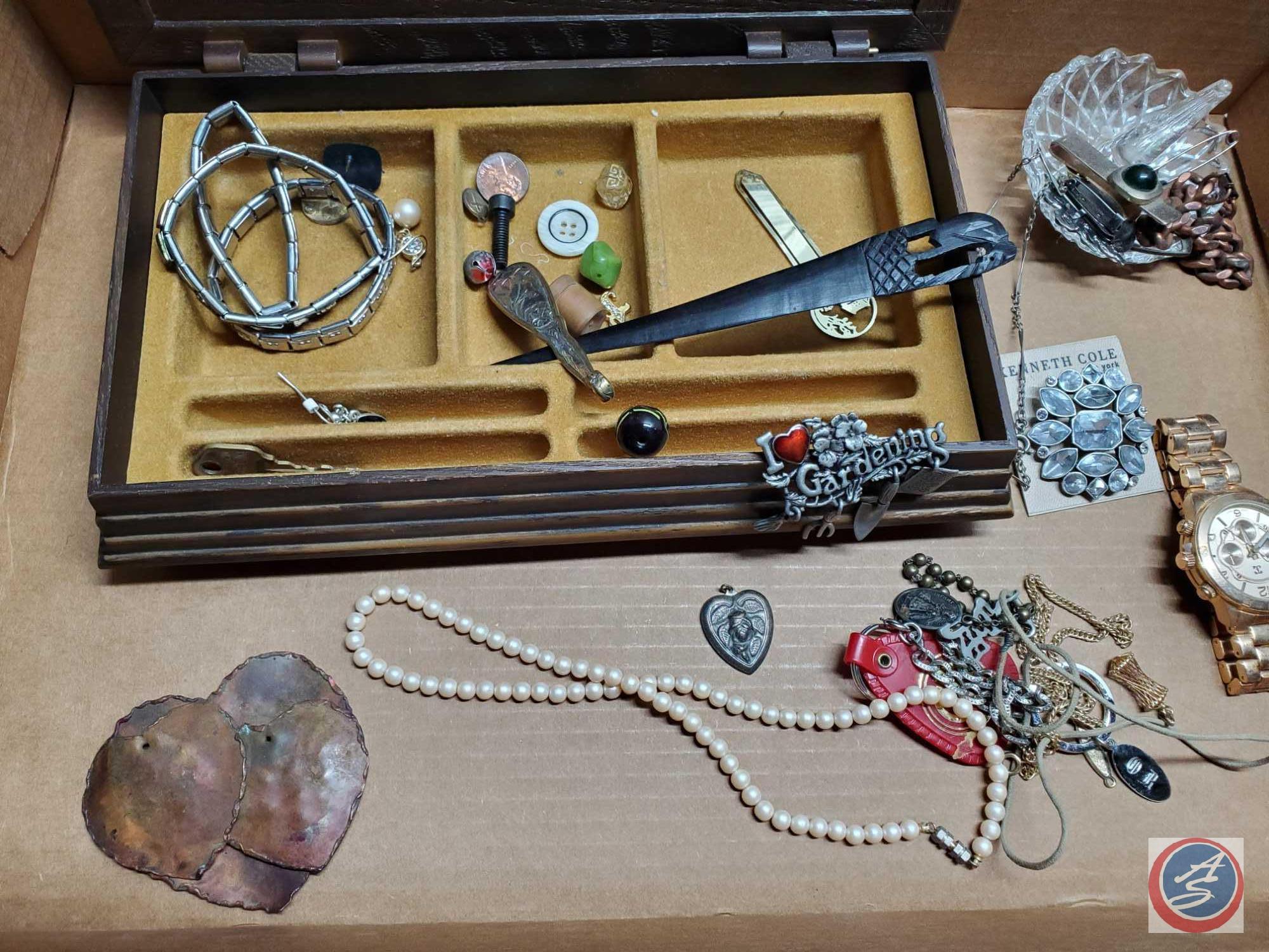 Vintage lot jewelry boxes trinket dishes, ring holders, watch, letter opener