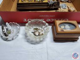 Vintage lot jewelry boxes trinket dishes, ring holders, watch, letter opener