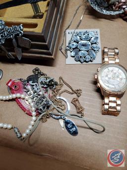 Vintage lot jewelry boxes trinket dishes, ring holders, watch, letter opener
