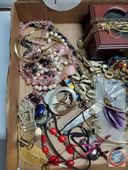 Vintage jewelry lot necklaces, pinking shears, charms, bangles