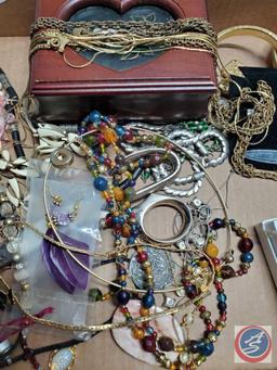 Vintage jewelry lot necklaces, pinking shears, charms, bangles