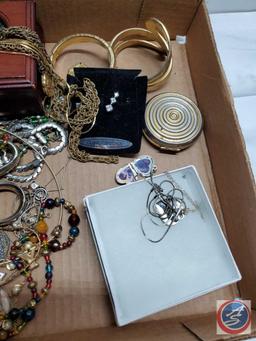 Vintage jewelry lot necklaces, pinking shears, charms, bangles