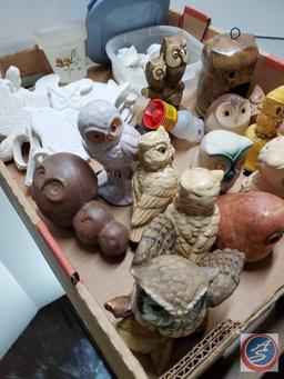 Mixed Lot of Owl Collectible Figures and Statues, Mostly Ceramic and Unpainted Plaster