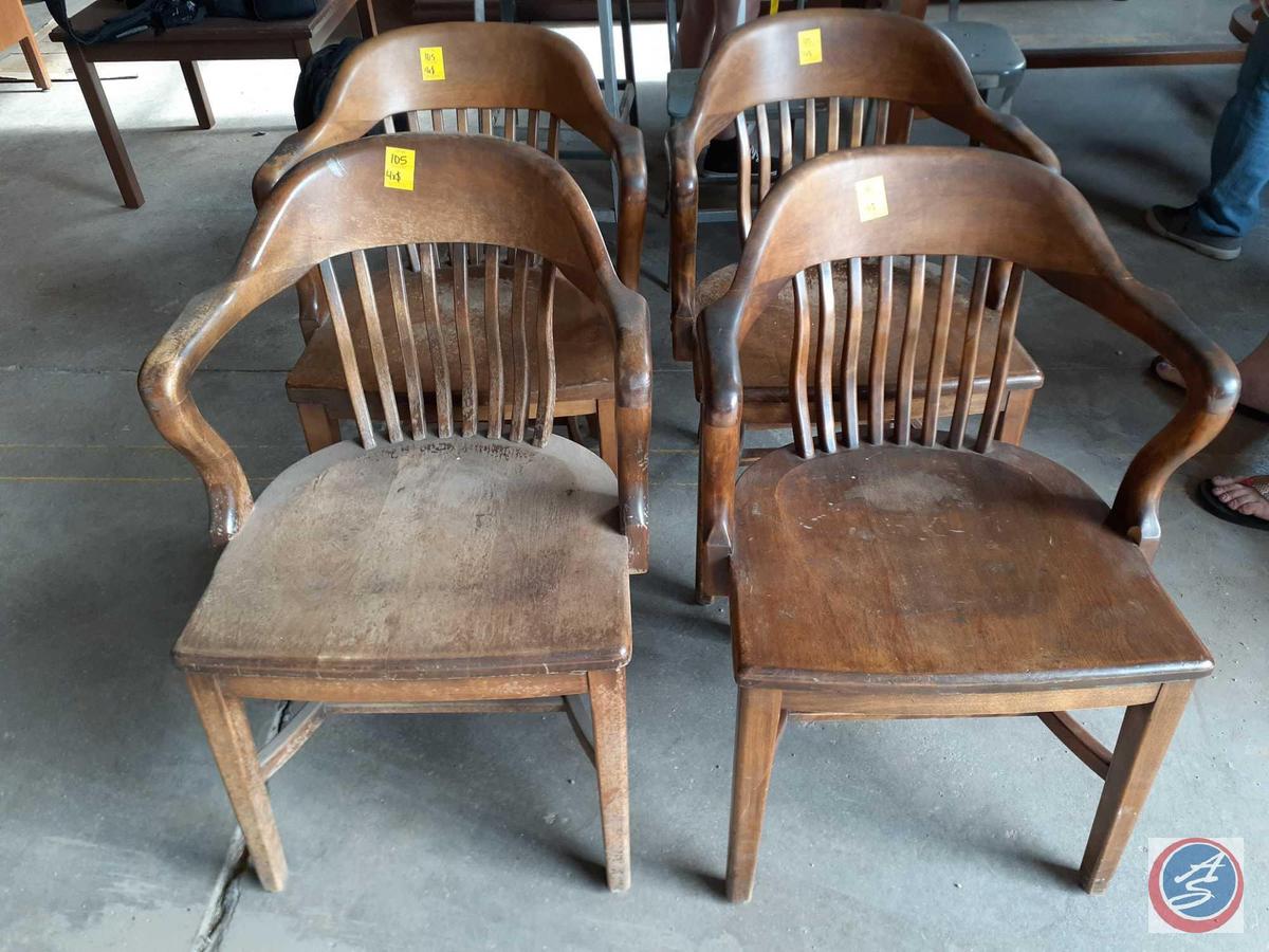 Antique / vintage wood In.banker chairsIn., quantity of (4); M.U.D. asset #1645, 1645, 21800, N/A