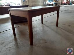 Antique / vintage wood table with two drawers. Made by Jasper Office Furniture Co., Jasper, Indiana;