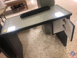 Salon Desk w/ One Cabinet Measuring 38'' x 18'' x 29'' {{GLASS OVERLAY IS CRACKED}}