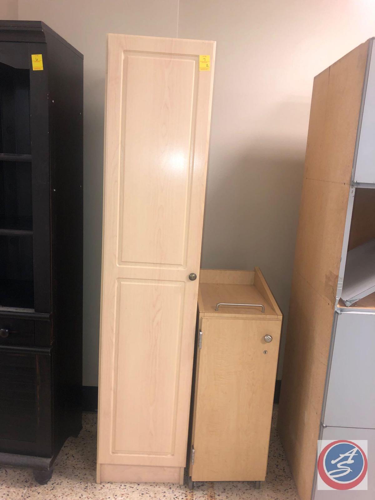 Cabinet w/ Four Shelves and One Door Measuring 15'' x 15'' x 72'', Rolling Cabinet w/ One Locked