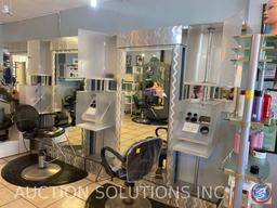 {{3X$Bid}} Three Station Salon Bays with Rotating Storage Space and Electric Hook-up with Mirrors