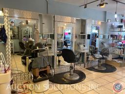 {{3X$Bid}} Three Station Salon Bays with Rotating Storage Space and Electric Hook-up with Mirrors