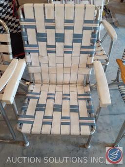 (4) Metal Lawn Chairs and (1) Canvas Race Car Themed Folding Chairs