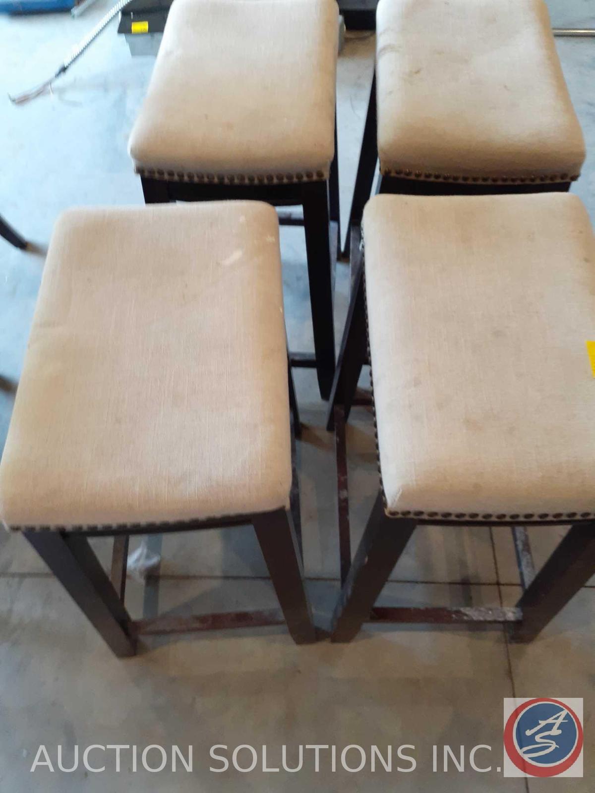 (4) Linon Home Products Wood and Upholstered Bar Stools Measuring 26"