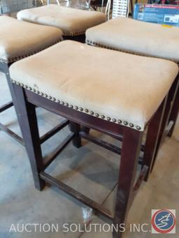 (4) Linon Home Products Wood and Upholstered Bar Stools Measuring 26"