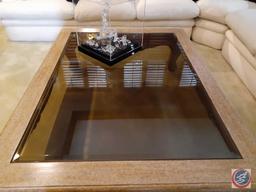 Glass and Wooden Coffee Table {{CONTENTS NOT INCLUDED}} 56 3/4'' x 42'' x 16''