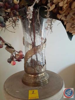 Plant Pedestal w/ Faux Flower Arrangement