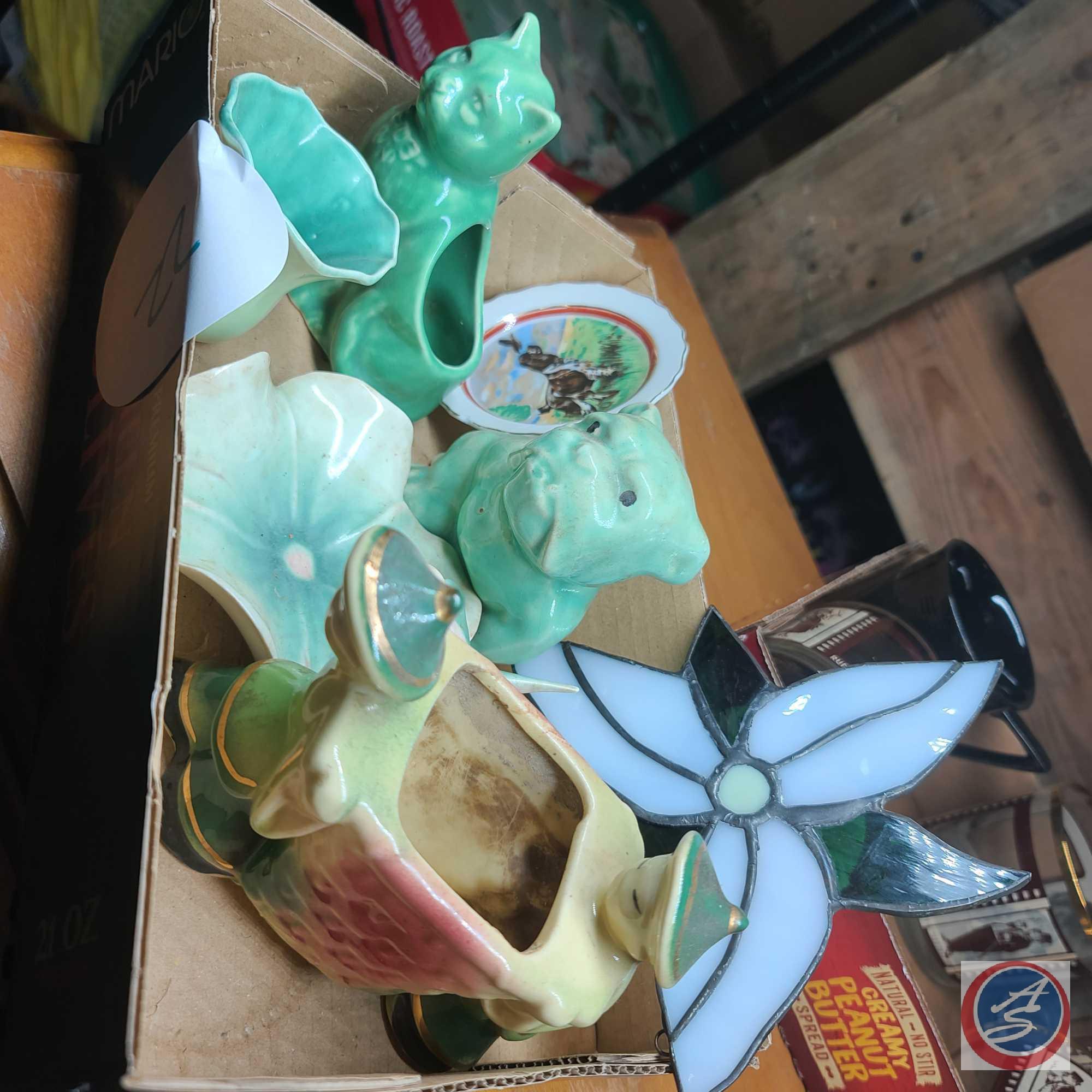 Jade green vintage Ceramic planters and bird trinket dish