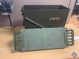 Military Issue Ammo Can - Used Measures 18 inches x 15 inches x 7 1/2 inches wide.