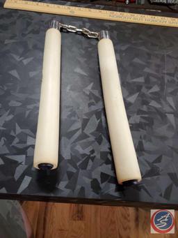 Metal chain and wood and foam handle nunchucks