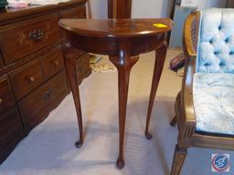 Vintage Chair with Blue Velvet Seat and Back with Cane Style Sides, Side Table, (2) Wall Sconces and