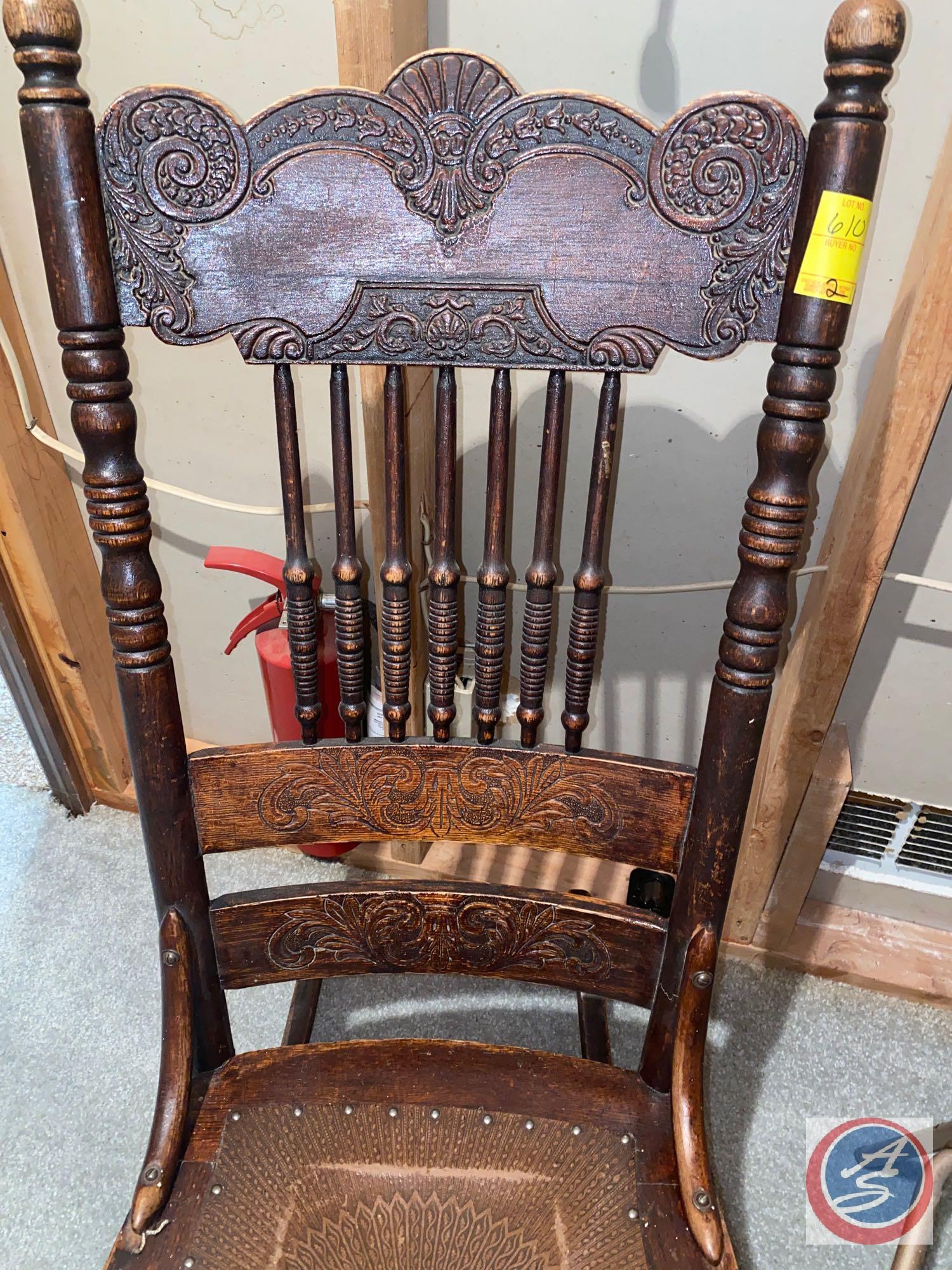 Antique Slat Back Rocking Chair w/ Kitchen Utility Step Stool