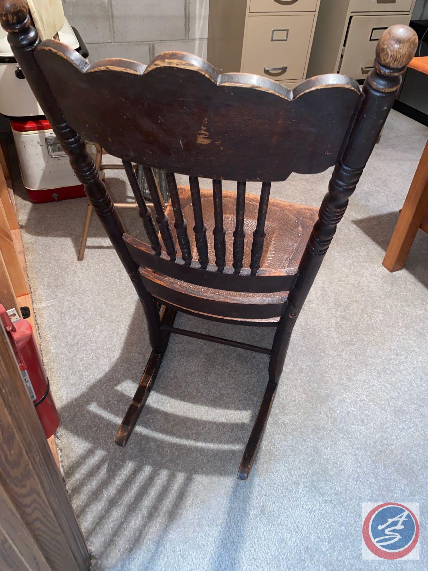 Antique Slat Back Rocking Chair w/ Kitchen Utility Step Stool