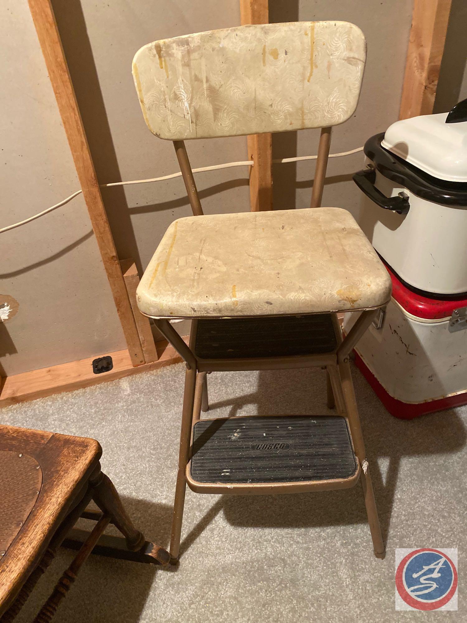 Antique Slat Back Rocking Chair w/ Kitchen Utility Step Stool