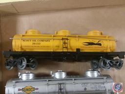 Replica Lionel 36513 Scout Oil Company Three Dome Tank Car and Lionel 6415 Sunoco Three Dome Tank