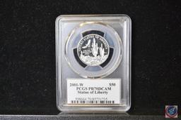 2001-W $50 cent PCGS PR70DCAM Statue of Liberty US Director US Mint Edmund C Malloy autographed