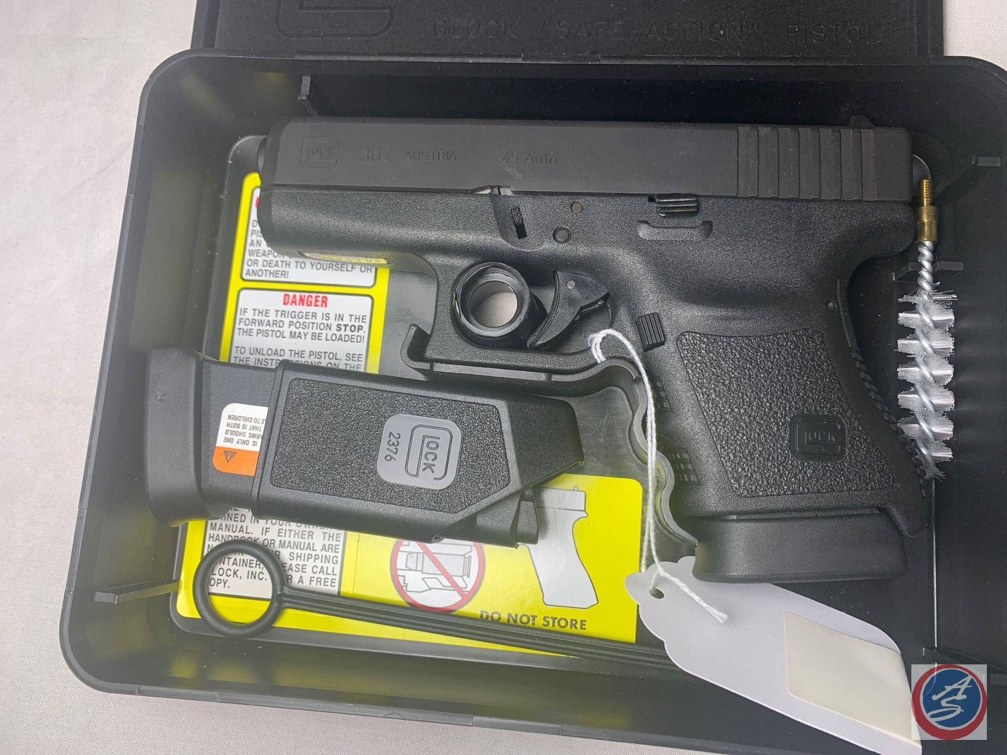 Glock Model 36 45 ACP Pistol Semi Auto Pistol as new in factory case and 2 magazines Ser # DBY753 US