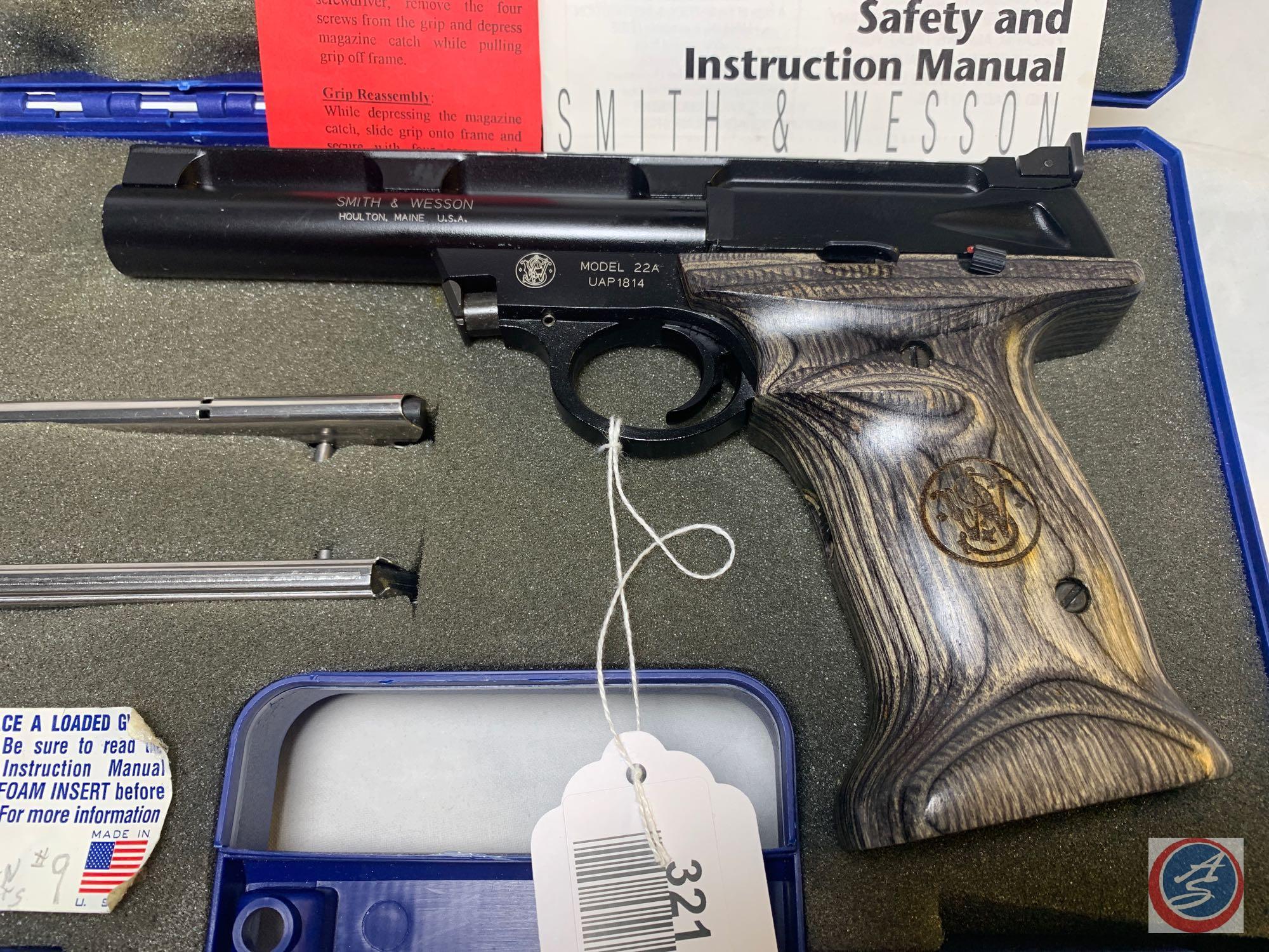 Smith & Wesson Model 22A 22 LR Pistol Semi Auto Pistol Bull Barrel w/Heavy Wood Grips, 2/Mags and