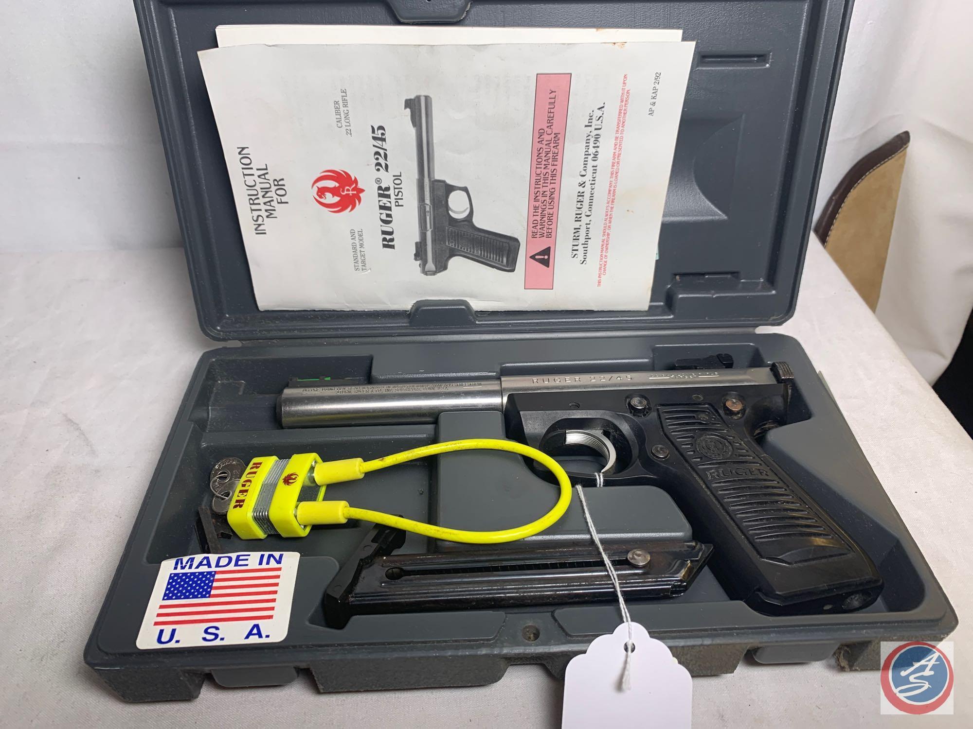 Ruger Model 22/45 22 LR Pistol Semi-Auto Stainless Steel Target Pistol with 2 magazines in Factory