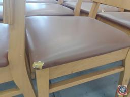 {{8X$BID}} Light Wood Dining Chairs with Mauve Padded Seat Varying Conditions