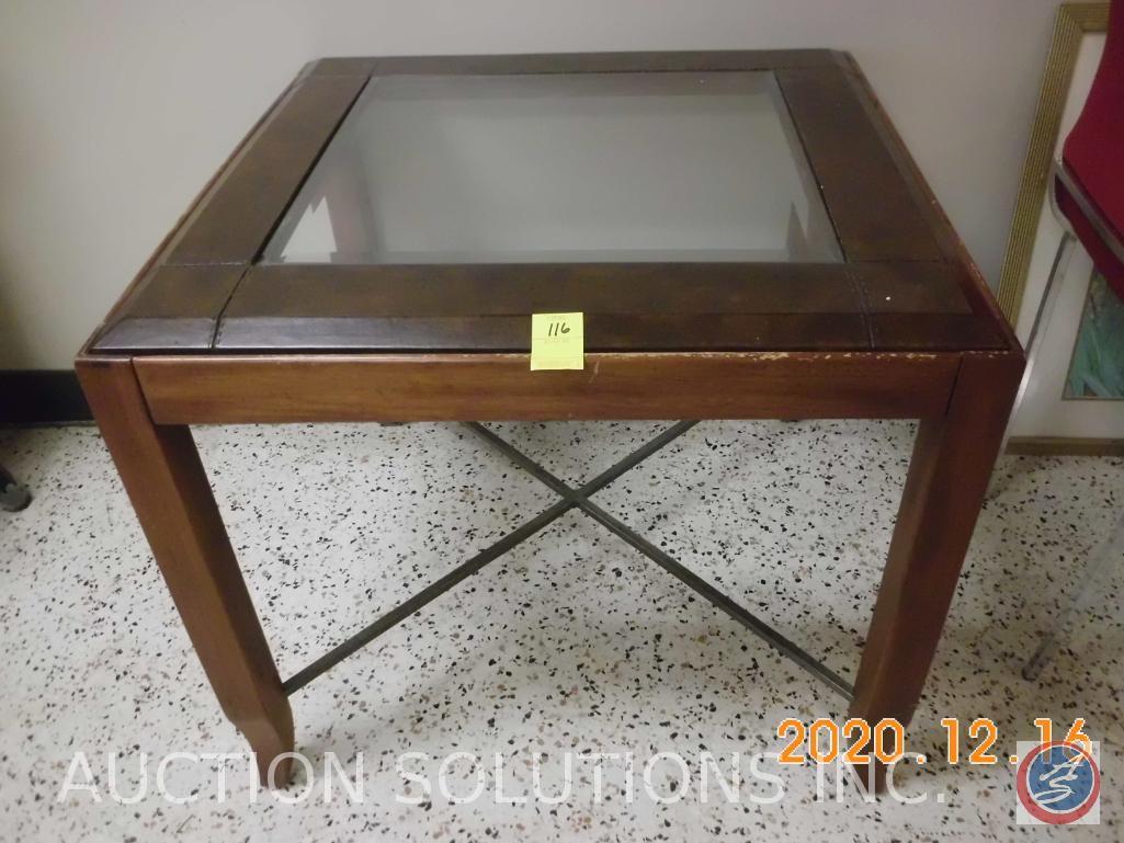 Wooden End Table with Beveled Glass