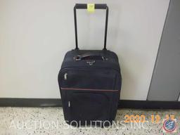 Ascot Navy Blue Luggage on Wheels with Pull Handle Measuring 14'' X 21''