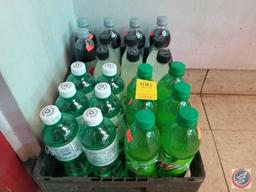 23 Bottles Of Assorted Soda Including Mtn Dew, 7-Up, Lemonade, And Diet Pepsi