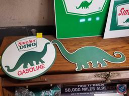 Round Sinclair Dino Sign About 12" Diameter, And Dino Sign