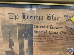 Framed Evening Star newspaper with certificate of authenticity