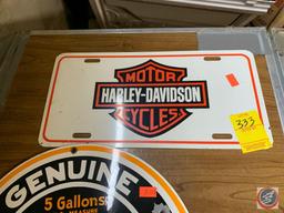 Harley Davidson Coat Hook, Harley Davidson Motor Oil Sign, Harley Davidson License Plate Sign, And