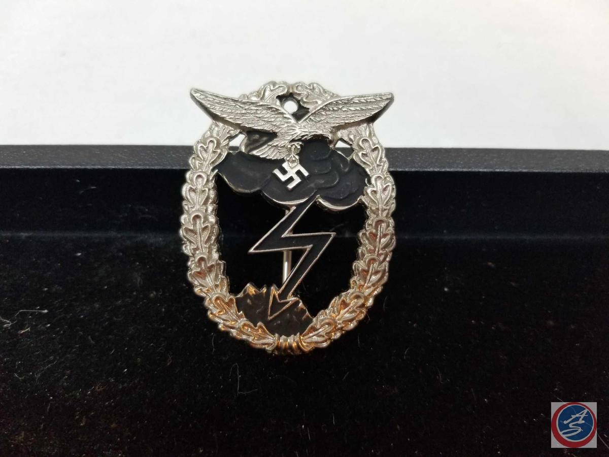 German WWII Luftwaffe Ground Combat Badge with Lightning Bolt in Center with Cloud and German