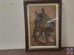 Framed Horse In Real Leather Bridle Measuring 25"X 35"