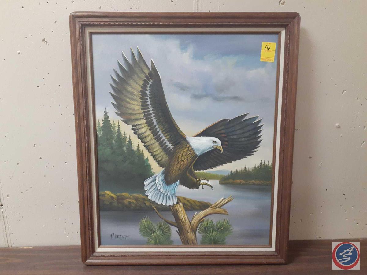 Eagle Landing On Waterside Tree Signed R. Brant Measuring 28"X 24"