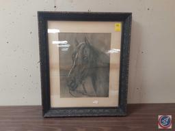 Statue of Horse Etching Signed Rosa Bonheir Measuring 24'' X 28''