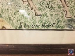 Framed Watercolor Titled Steamboat Signed A.W. From Larami Wyoming Measuring 19 1/2'' X 15 1/2''