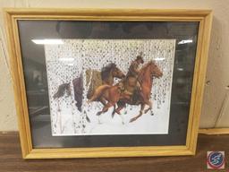 Deer Artwork Framed and Signed by Artist Measuring 14'' X 16'' and Bev Doolittle Mountain Man