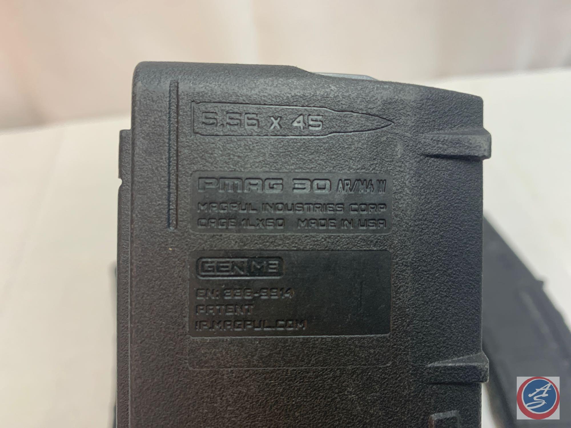 (5) PMAG 30 rd AR Magazines in Black canvas mag pouch - LE Consignment - Used Condition Varies.