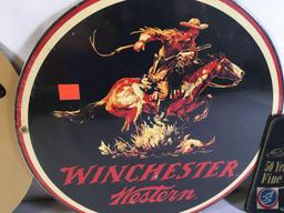 (3)... 12:" Round Metal Displays Glock, Winchester... Ammunition,Winchester Western, (2) Metal Plate